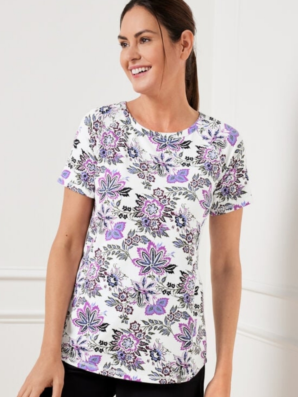 T By Talbots Supersoft Jersey Short Sleeve Tee Artistic Jacobean